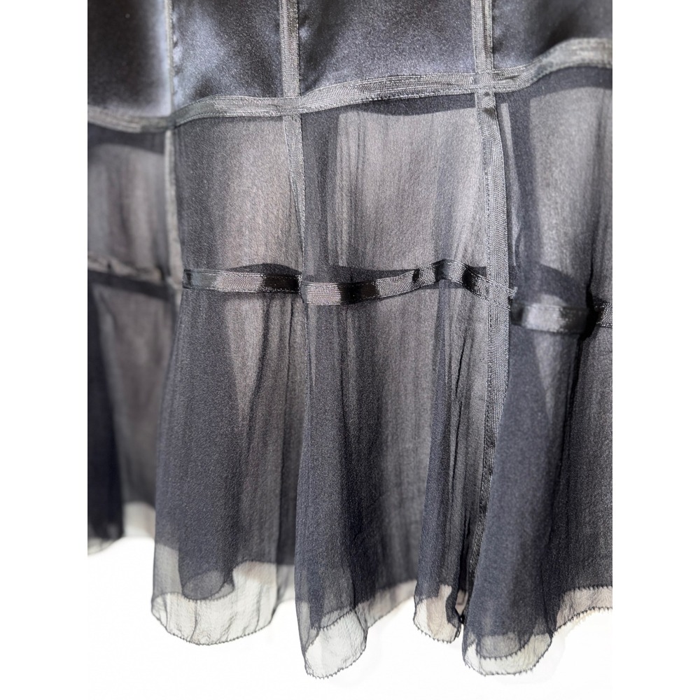 Stella McCartney Black Silk Midi Skirt Sheer Chiffon Hem Ribbon Trim Italy - Picture 2 of 7